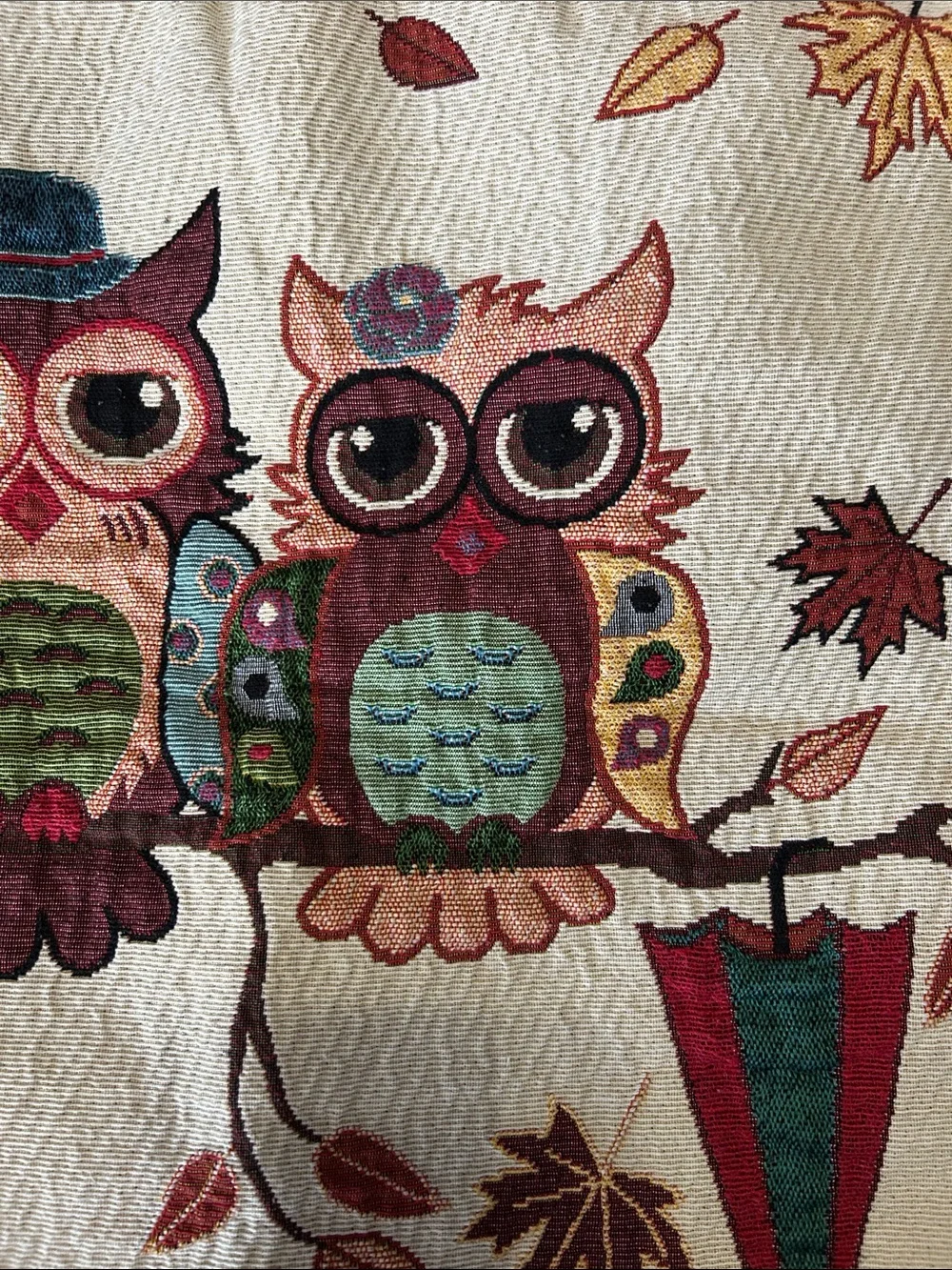 Whimsical Owl Decorative Pillow Covers - Neutral, Red, Teal Accents